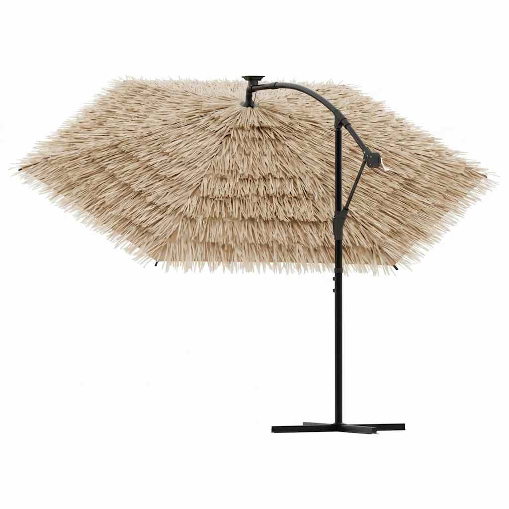 haveparasol med LED-lys og stålstang 246x246x230 cm brun