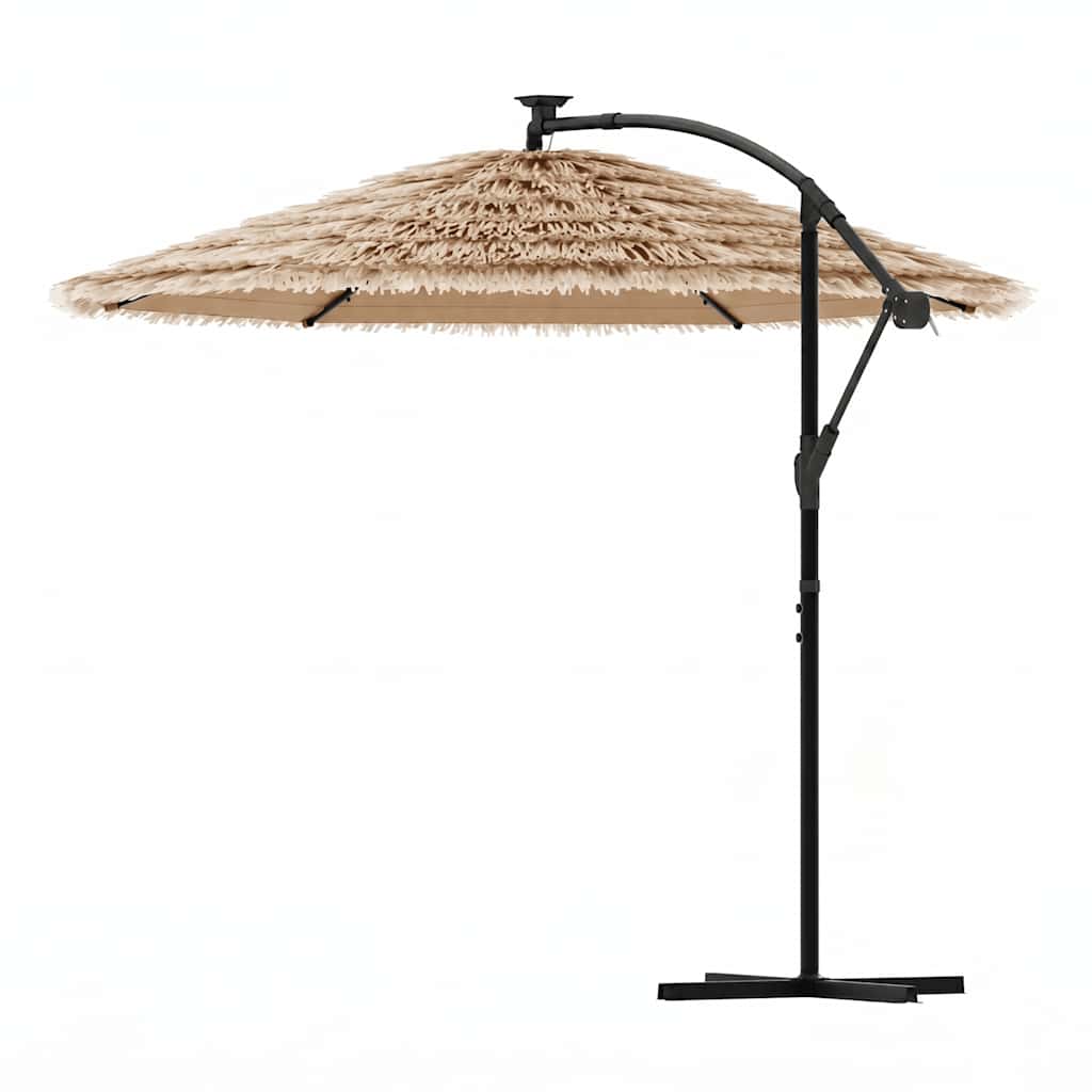 haveparasol med LED-lys og stålstang 246x246x230 cm brun