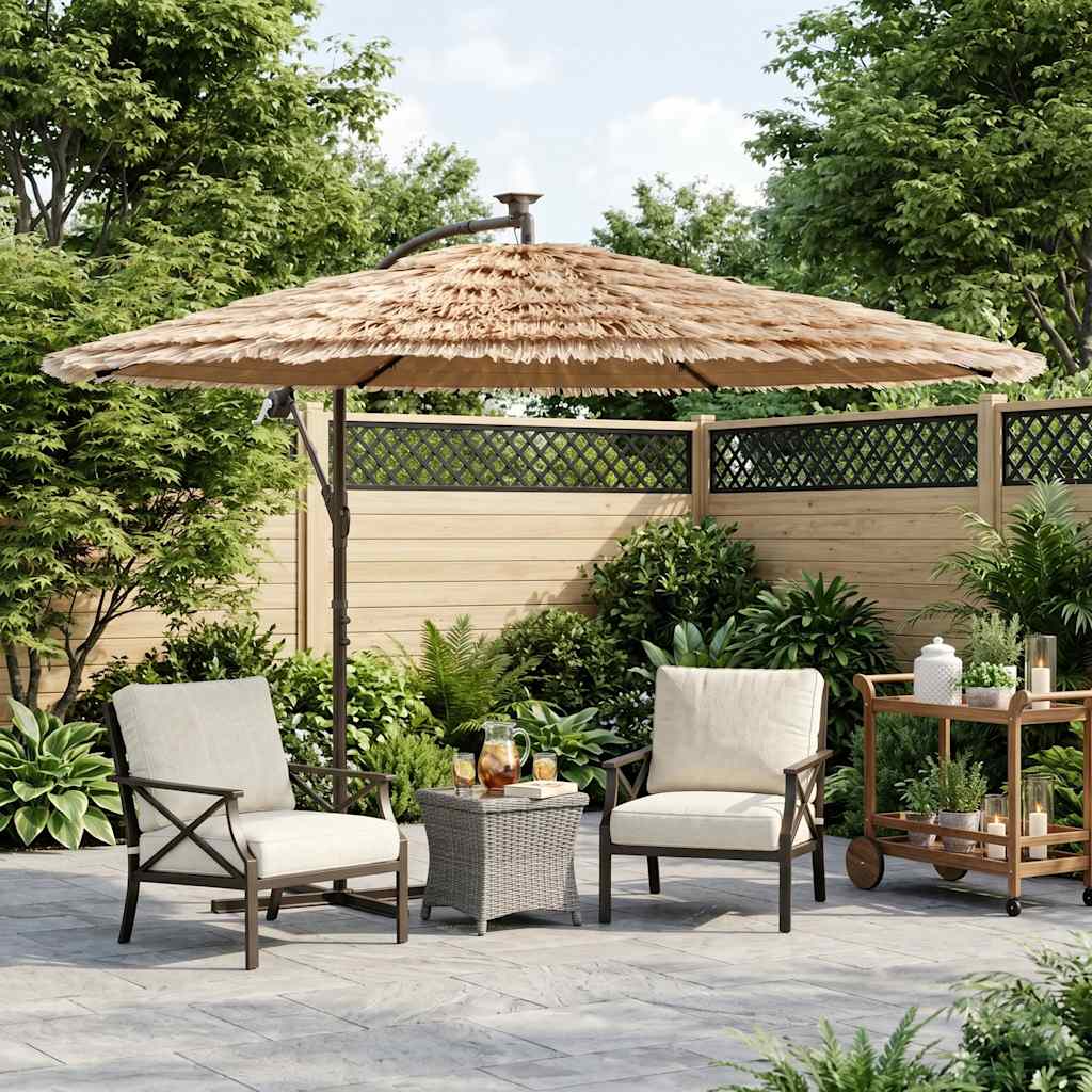 haveparasol med LED-lys og stålstang 246x246x230 cm brun
