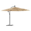 haveparasol med LED-lys og stålstang 269x269x235 cm brun