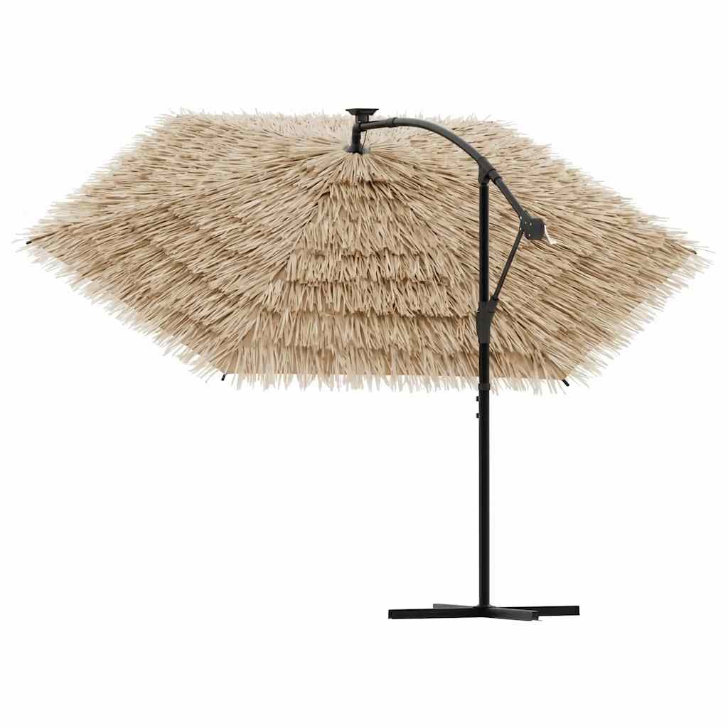 haveparasol med LED-lys og stålstang 269x269x235 cm brun