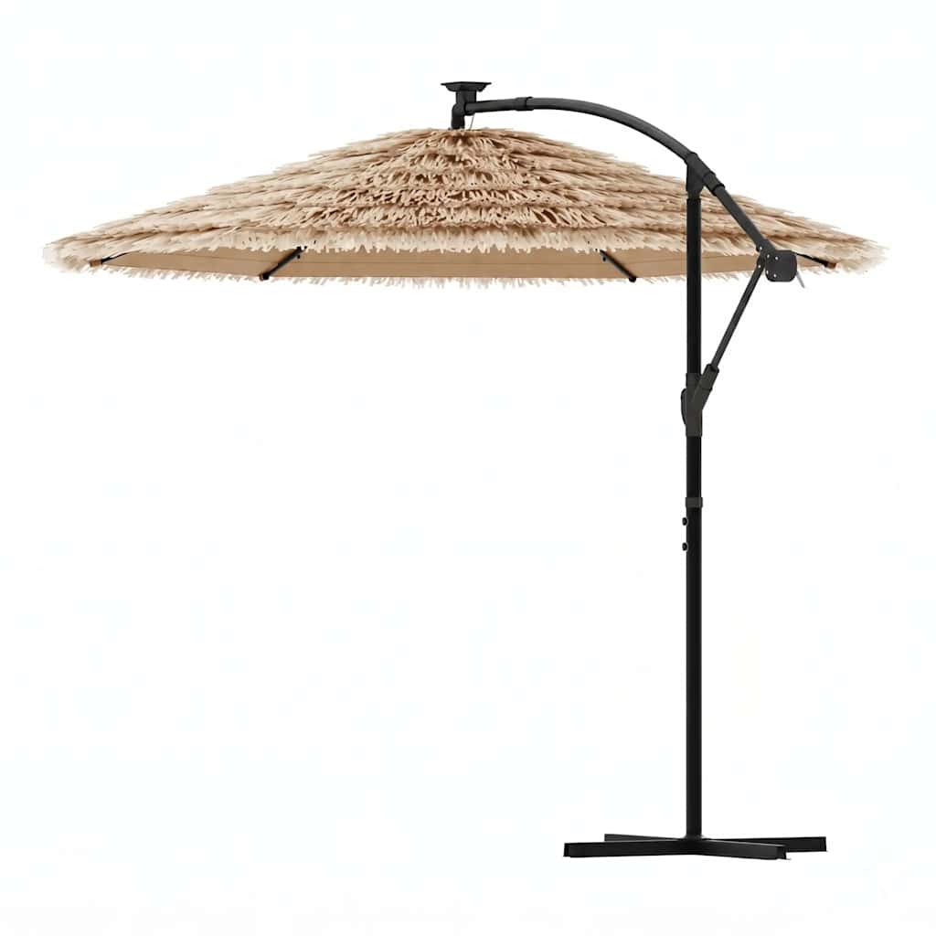 haveparasol med LED-lys og stålstang 269x269x235 cm brun