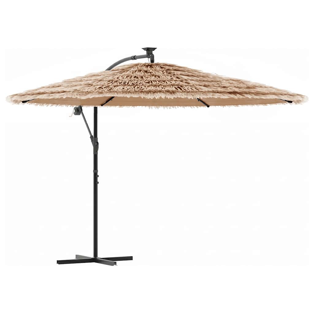 haveparasol med LED-lys og stålstang 290x290x238 cm brun