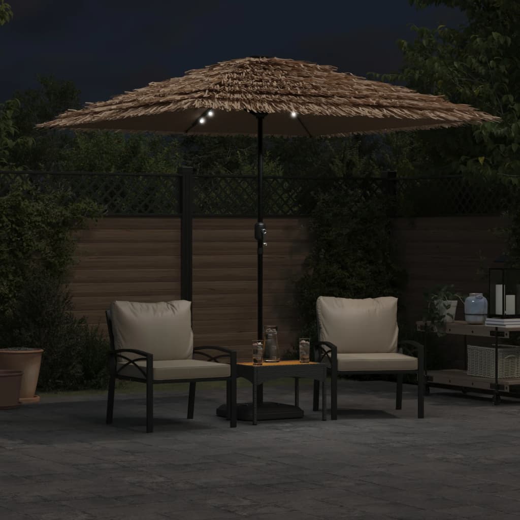 haveparasol med LED-lys og stålstang 248x248x248 cm brun