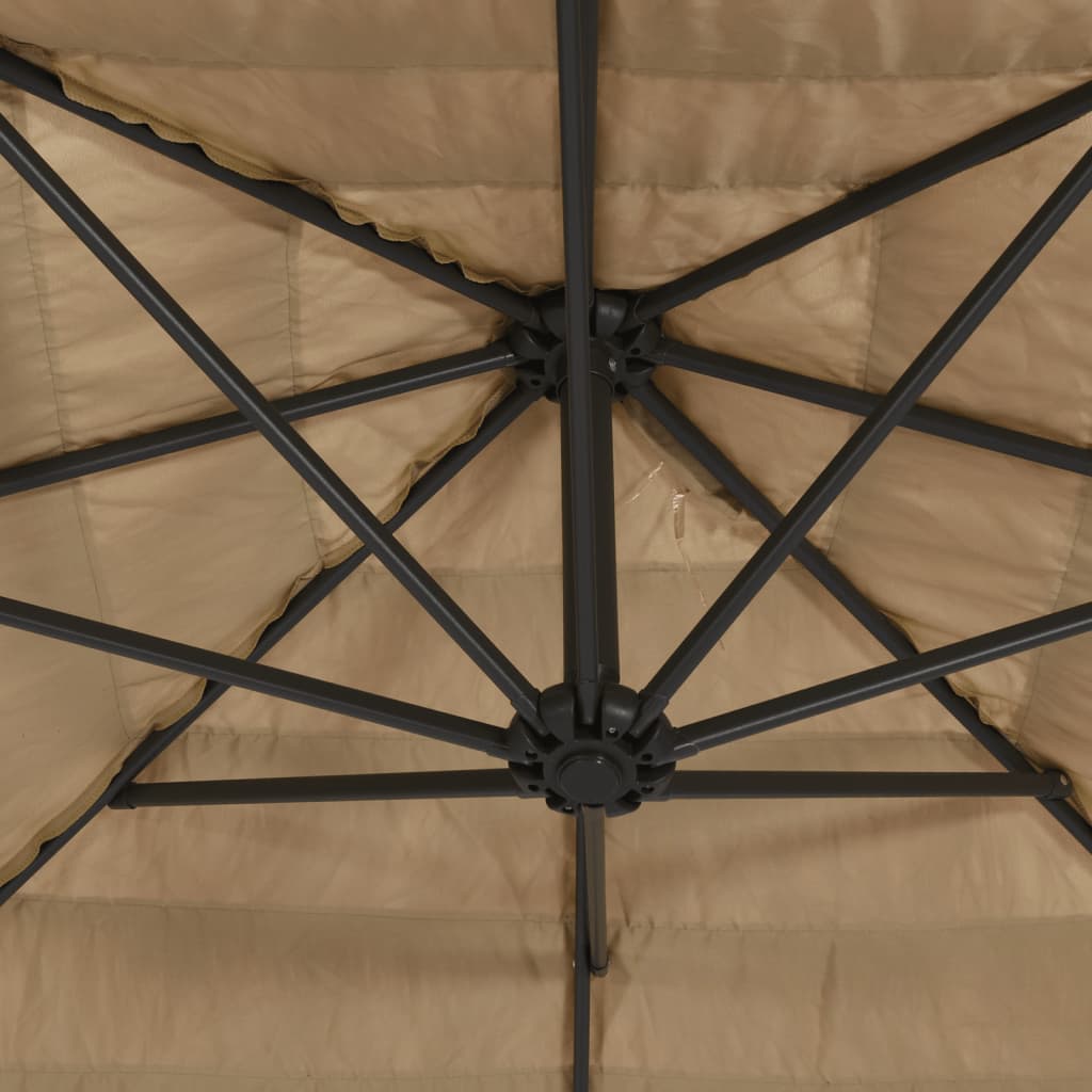 haveparasol med LED-lys og stålstang 248x248x248 cm brun