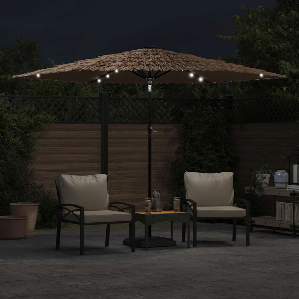 haveparasol med LED-lys og stålstang 288x288x225 cm brun