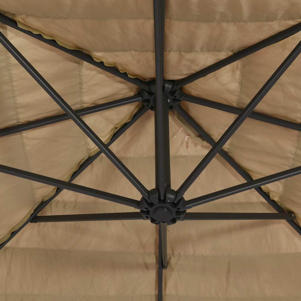 haveparasol med LED-lys og stålstang 288x288x225 cm brun