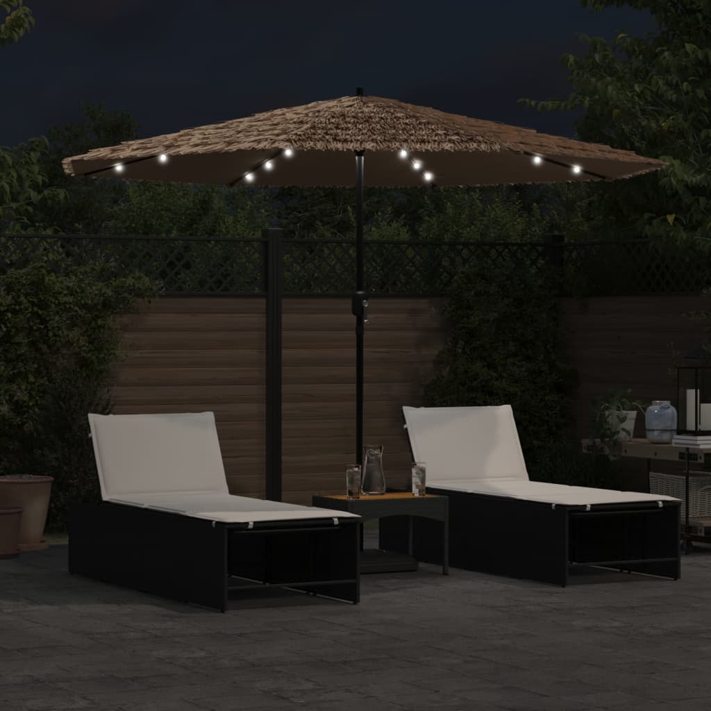 haveparasol med LED-lys og stålstang 324x324x247 cm brun