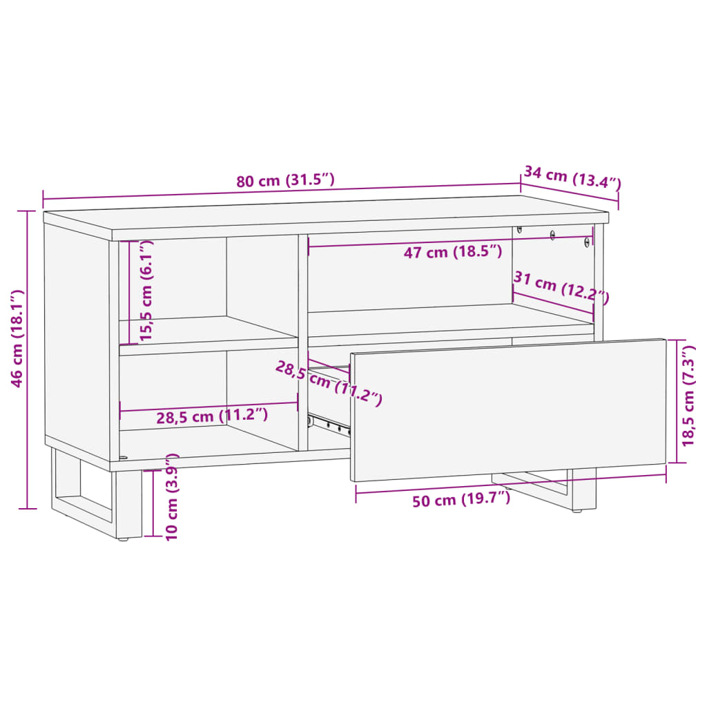 tv-bord 80x34x46 cm massivt akacietræ
