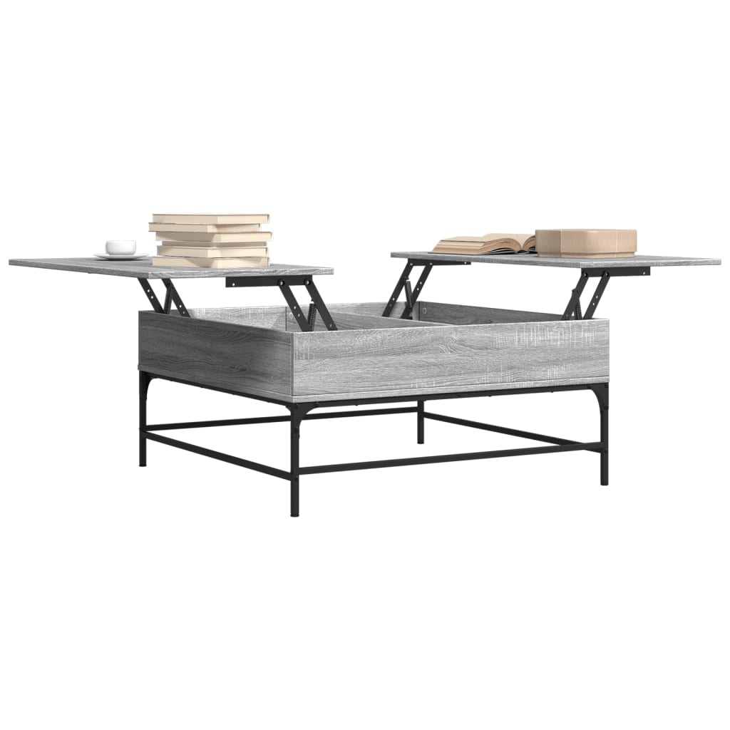 sofabord 95x95x45 cm konstrueret træ og metal grå sonoma-eg