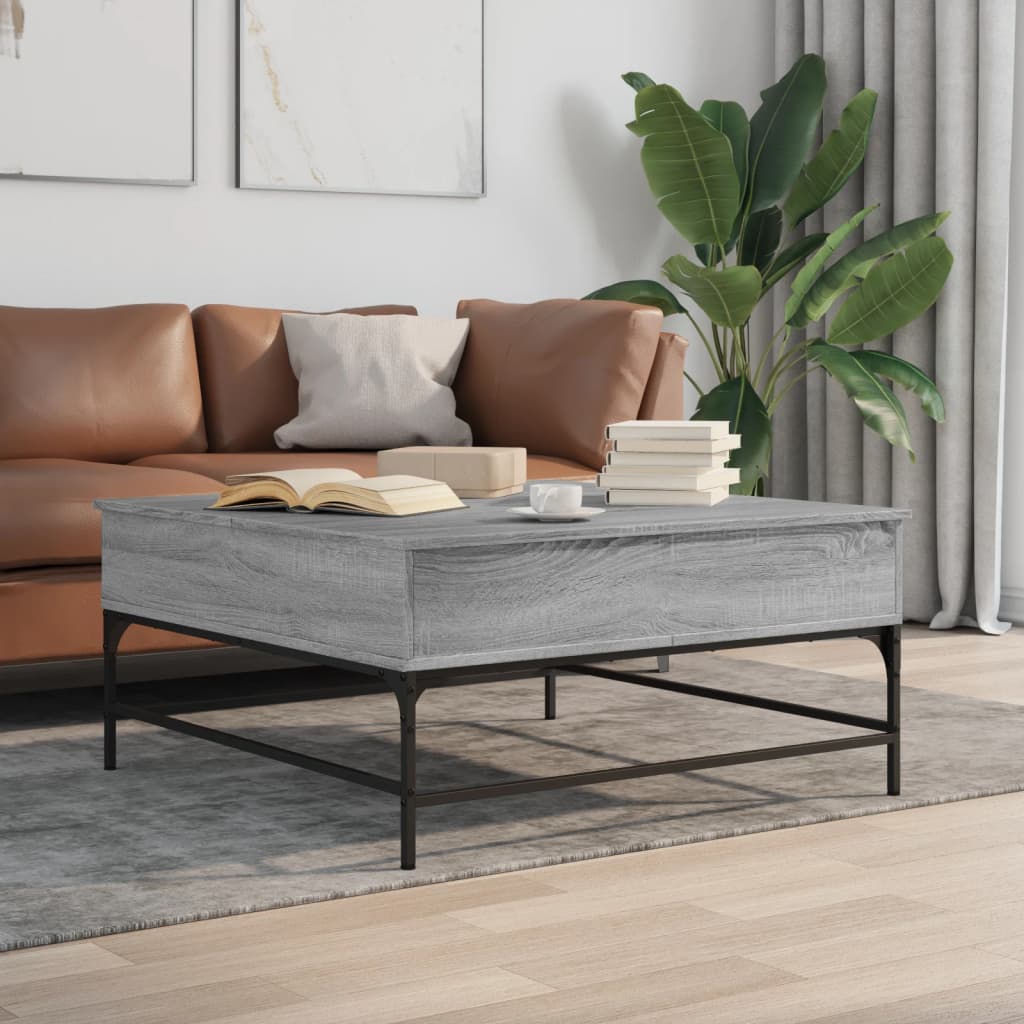sofabord 95x95x45 cm konstrueret træ og metal grå sonoma-eg
