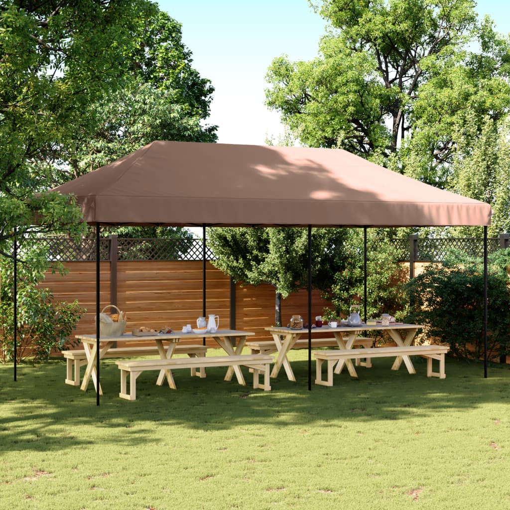 foldbart pop up-festtelt 580x292x315 cm brun