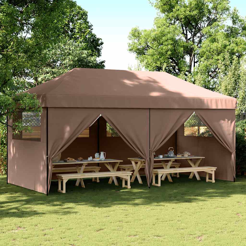 foldbart pop-up festtelt med 4 sidevægge brun