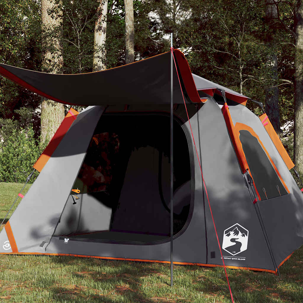 4-personers campingtelt kuppel quick-release grå og orange billede