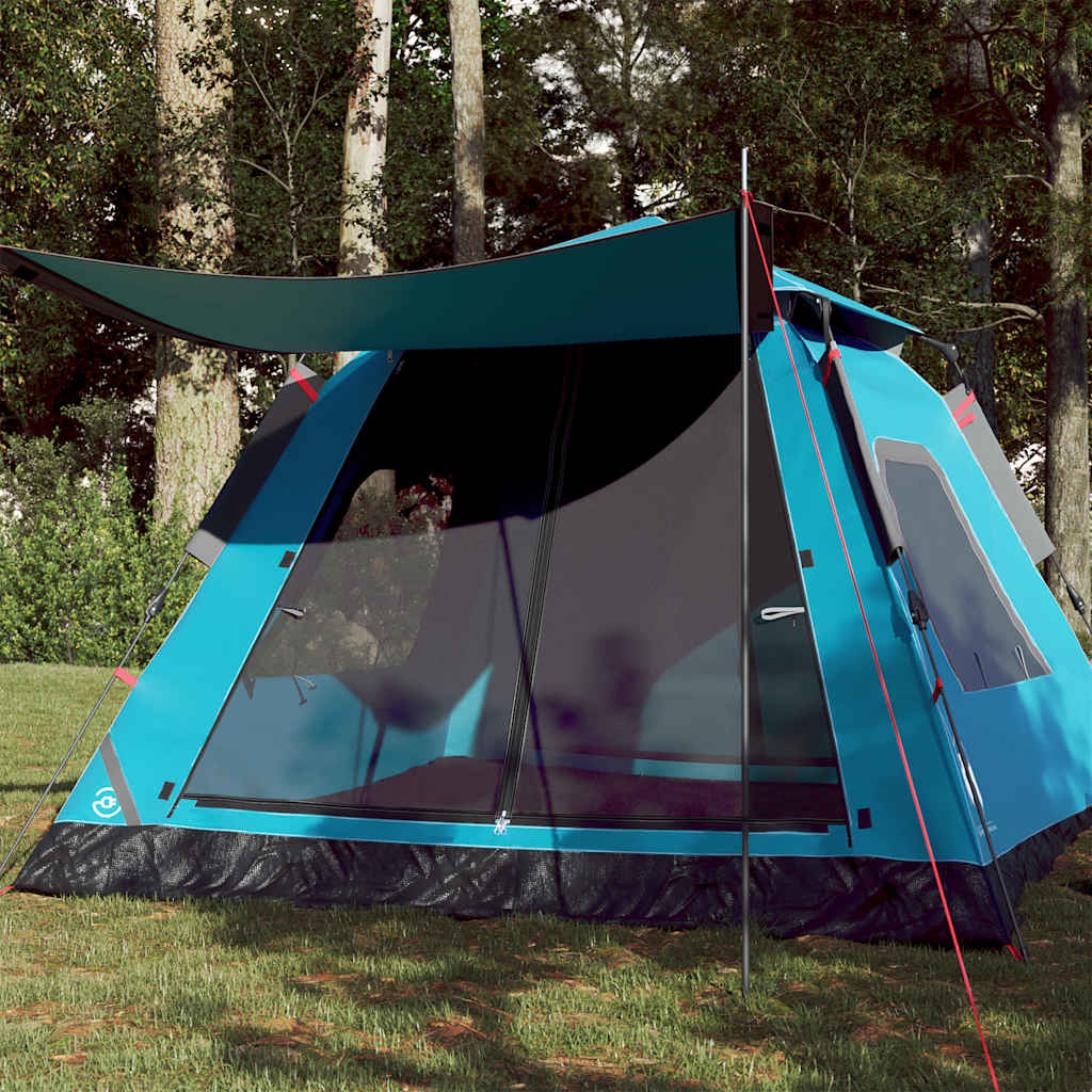 5-personers campingtelt kuppel quick-release blå billede
