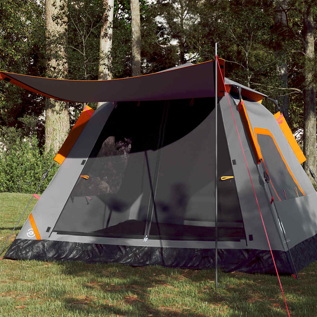 5-personers campingtelt kuppel quick-release grå og orange billede