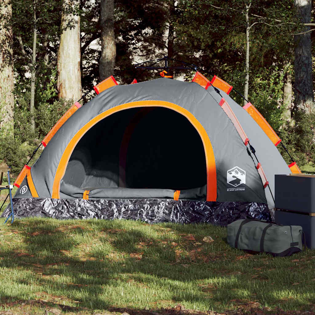 2-personers campingtelt vandtæt quick-release grå og orange billede