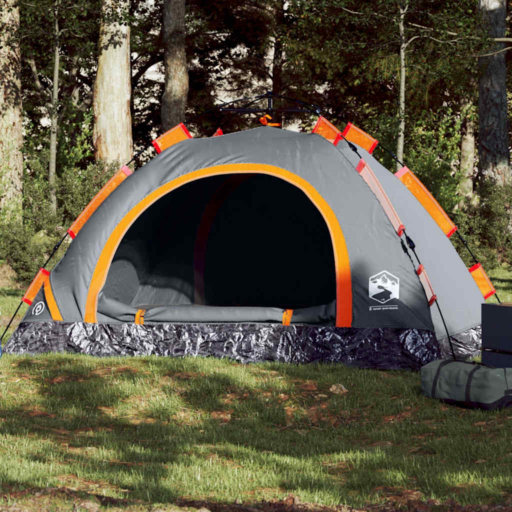3-personers campingtelt quick-release grå og orange billede
