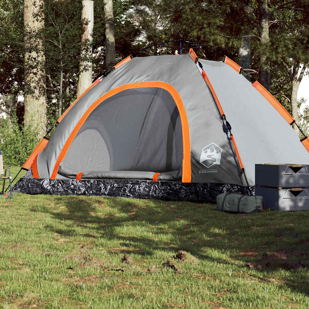 5-personers campingtelt vandtæt quick-release grå og orange billede