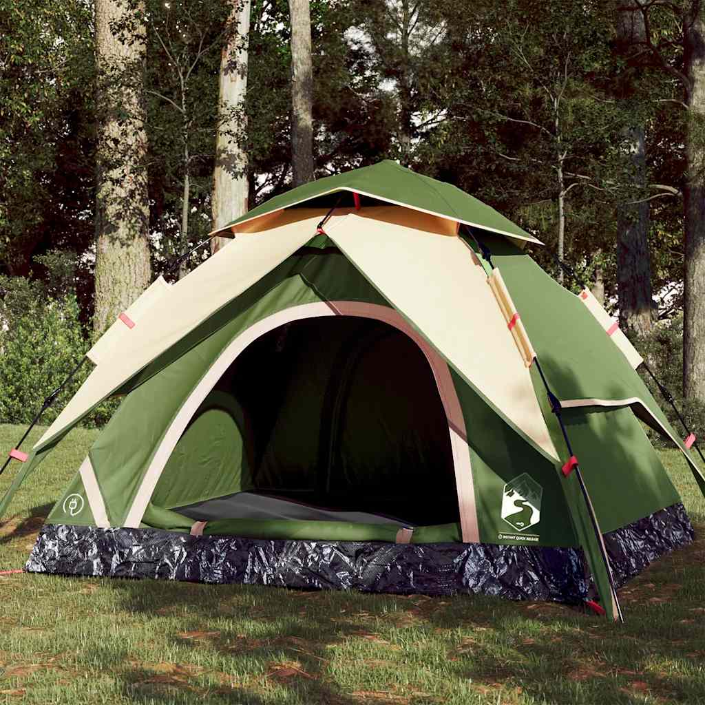 3-personers campingtelt kuppel quick-release grøn billede