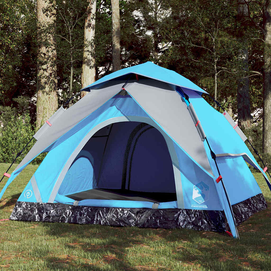3-personers campingtelt kuppel quick-release blå billede