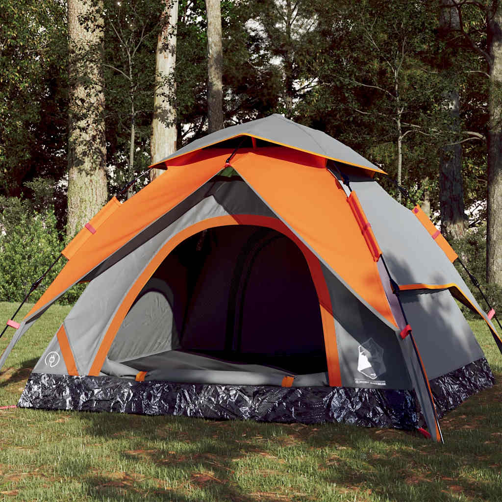3-personers campingtelt kuppel quick-release grå og orange billede
