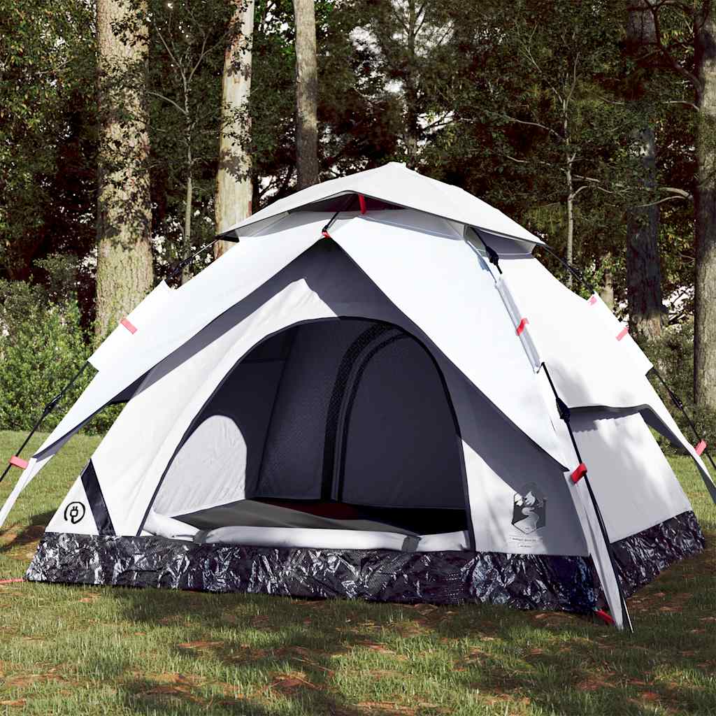 3-personers campingtelt kuppel quick-release mørklægning hvid billede