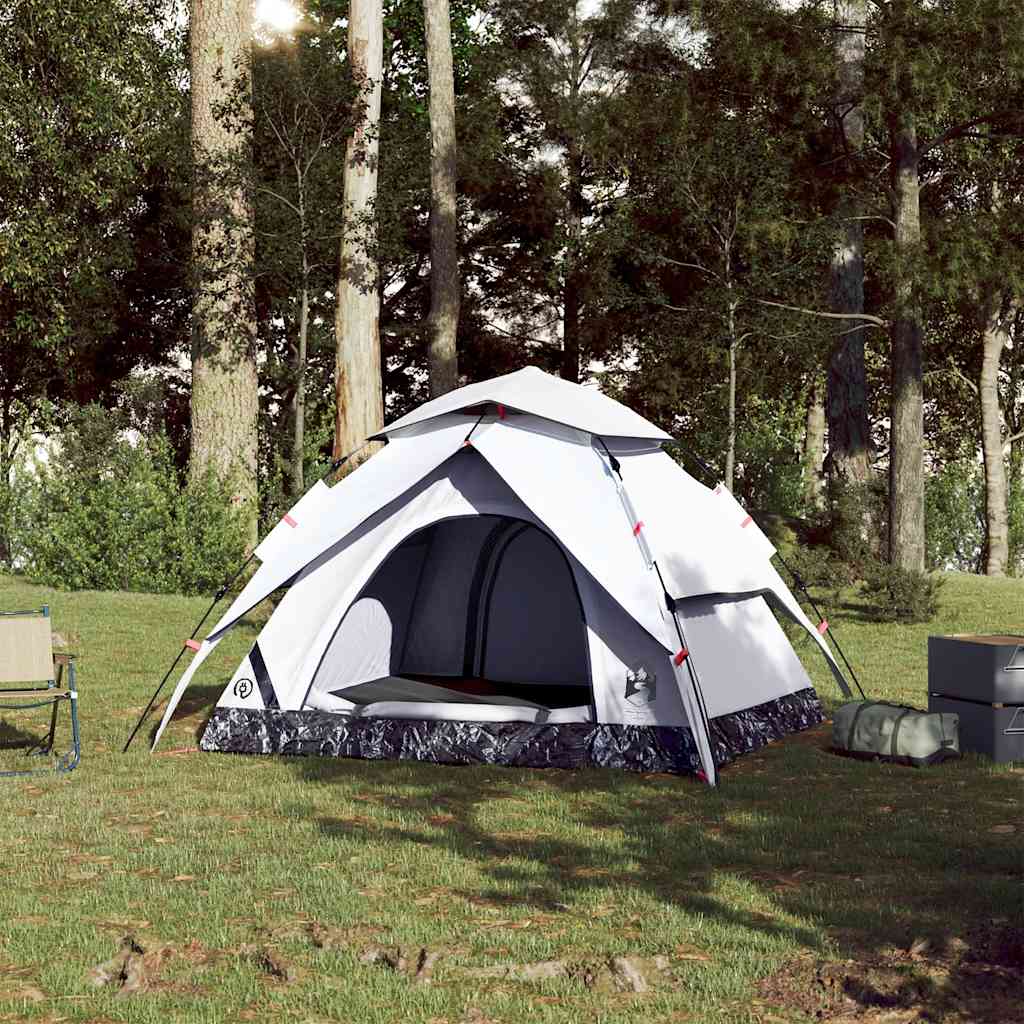 4-personers campingtelt kuppel quick-release mørklægning hvid