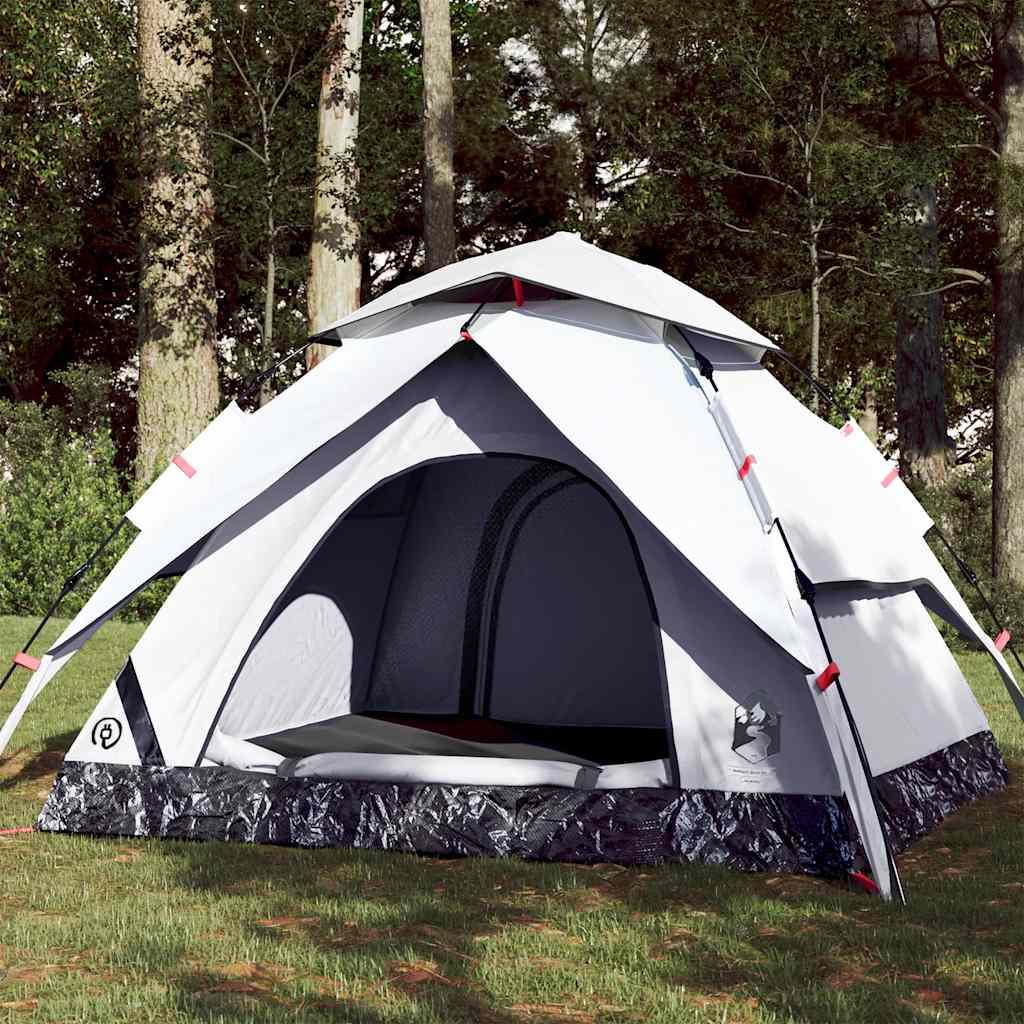 4-personers campingtelt kuppel quick-release mørklægning hvid billede