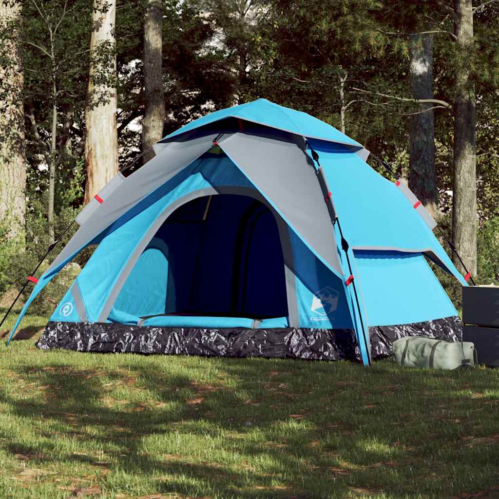 5-personers campingtelt kuppel quick-release blå billede