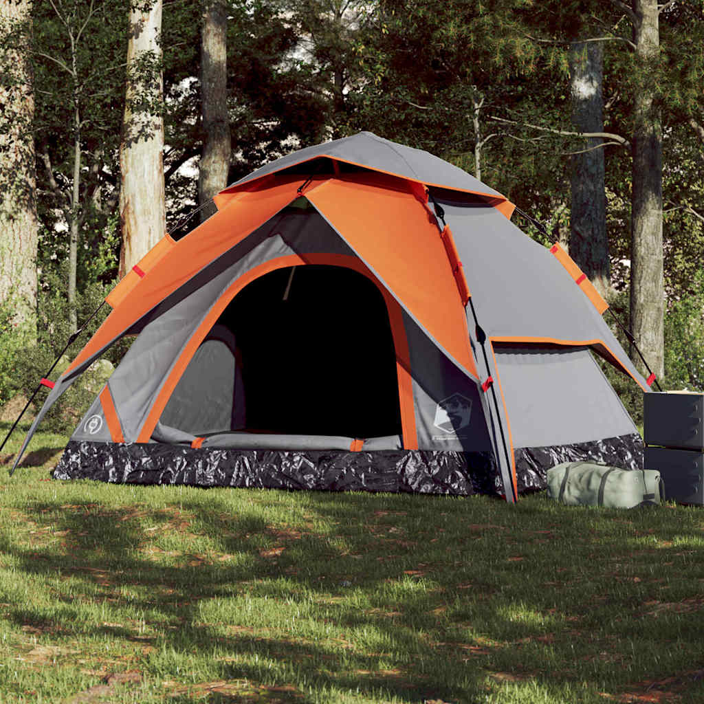 5-personers campingtelt kuppel quick-release grå og orange billede