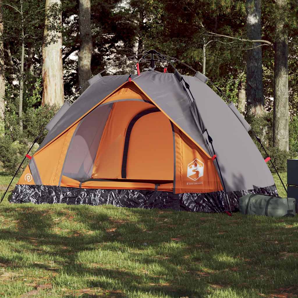 2-personers campingtelt kuppel quick-release grå og orange billede