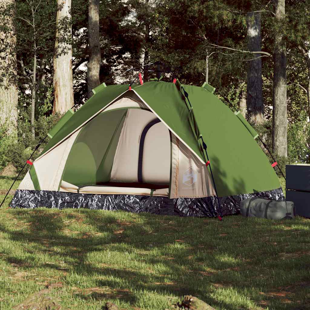 3-personers campingtelt kuppel quick-release grøn billede