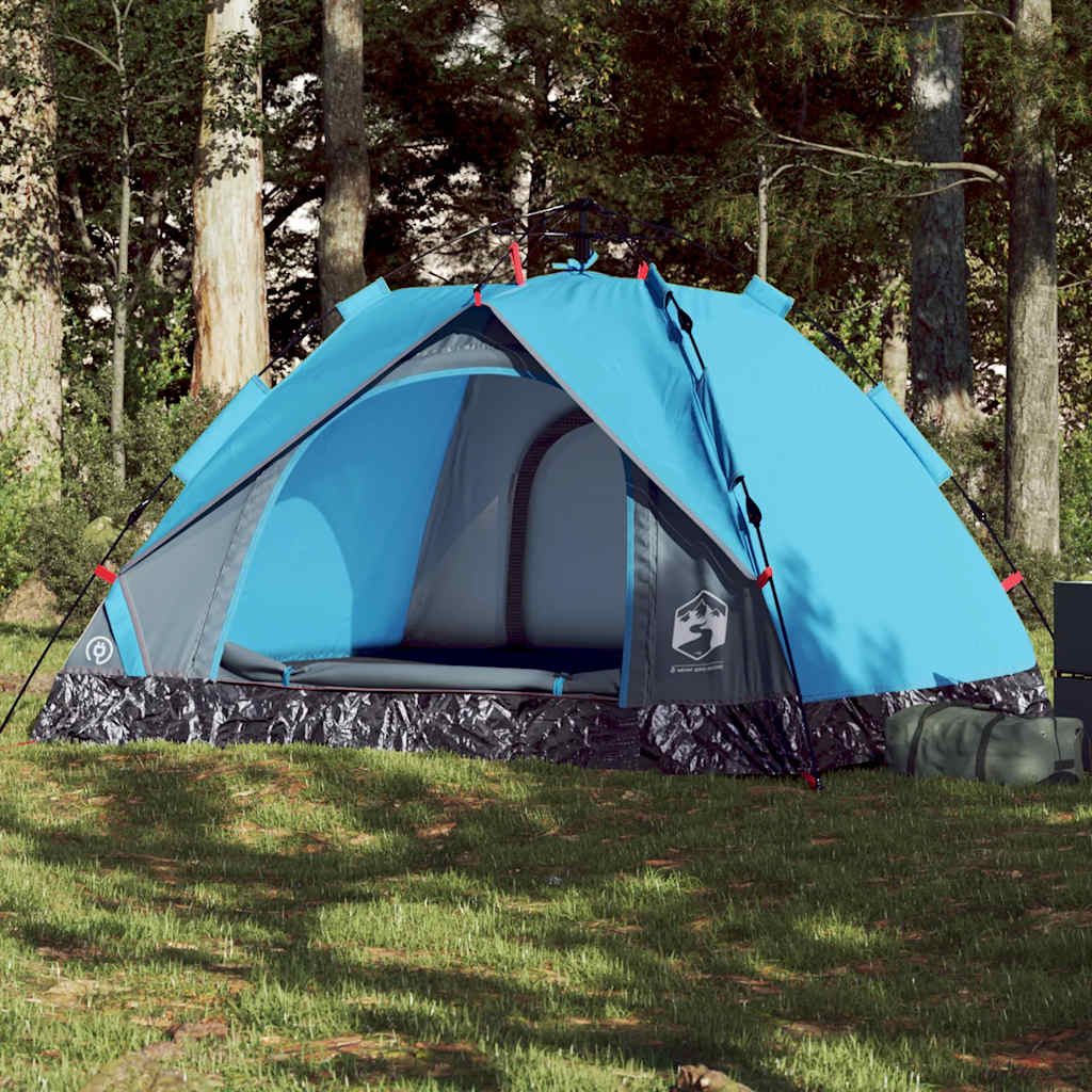 3-personers campingtelt kuppel quick-release blå billede