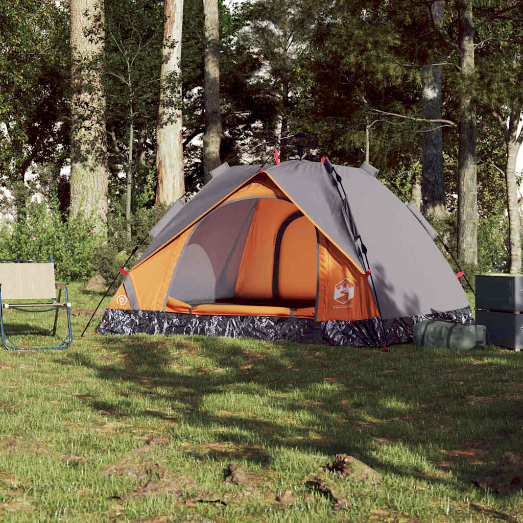 3-personers campingtelt kuppel quick-release grå og orange