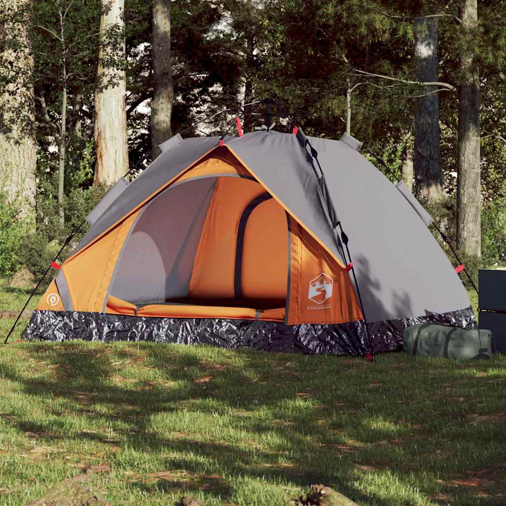 3-personers campingtelt kuppel quick-release grå og orange billede