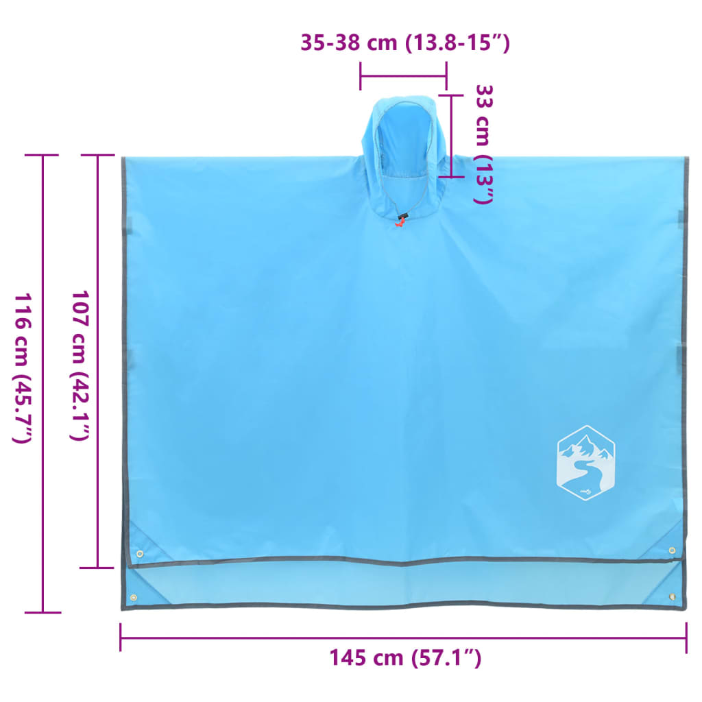 regnponcho med hætte 223x145 cm 2-i-1 design blå