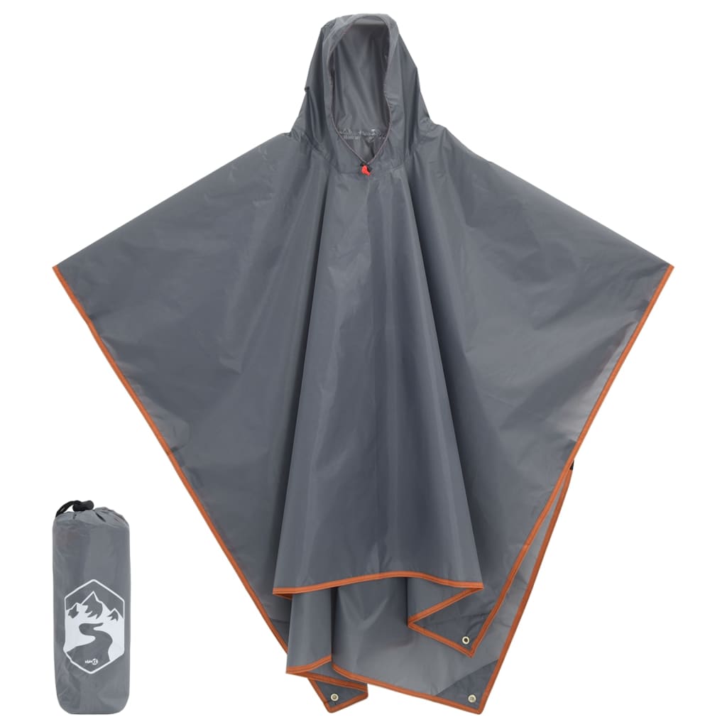 regnponcho med hætte 223x145 cm 2-i-1 design grå og orange