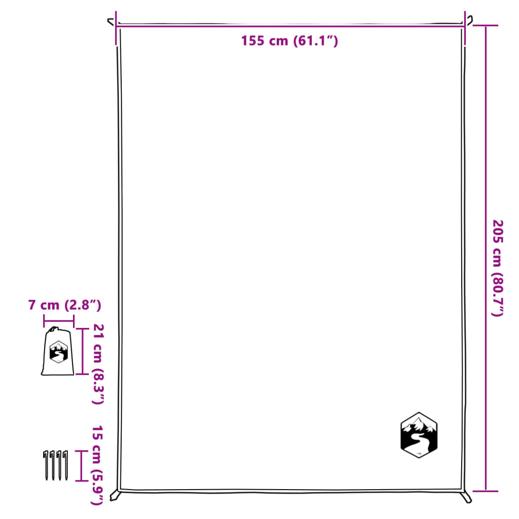 picnictæppe med pløkker 205x155 cm blå