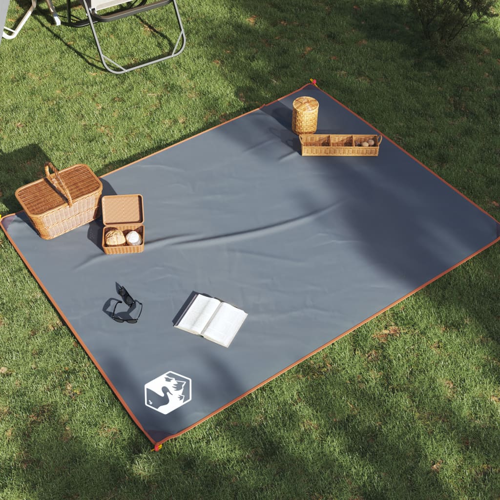 picnictæppe med pløkker 205x155 cm grå og orange billede