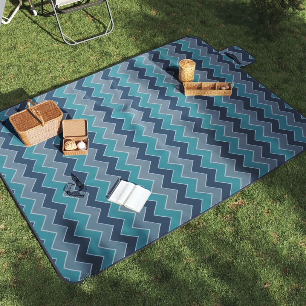 picnictæppe 200x150 cm foldbart bølget fløjl blå billede