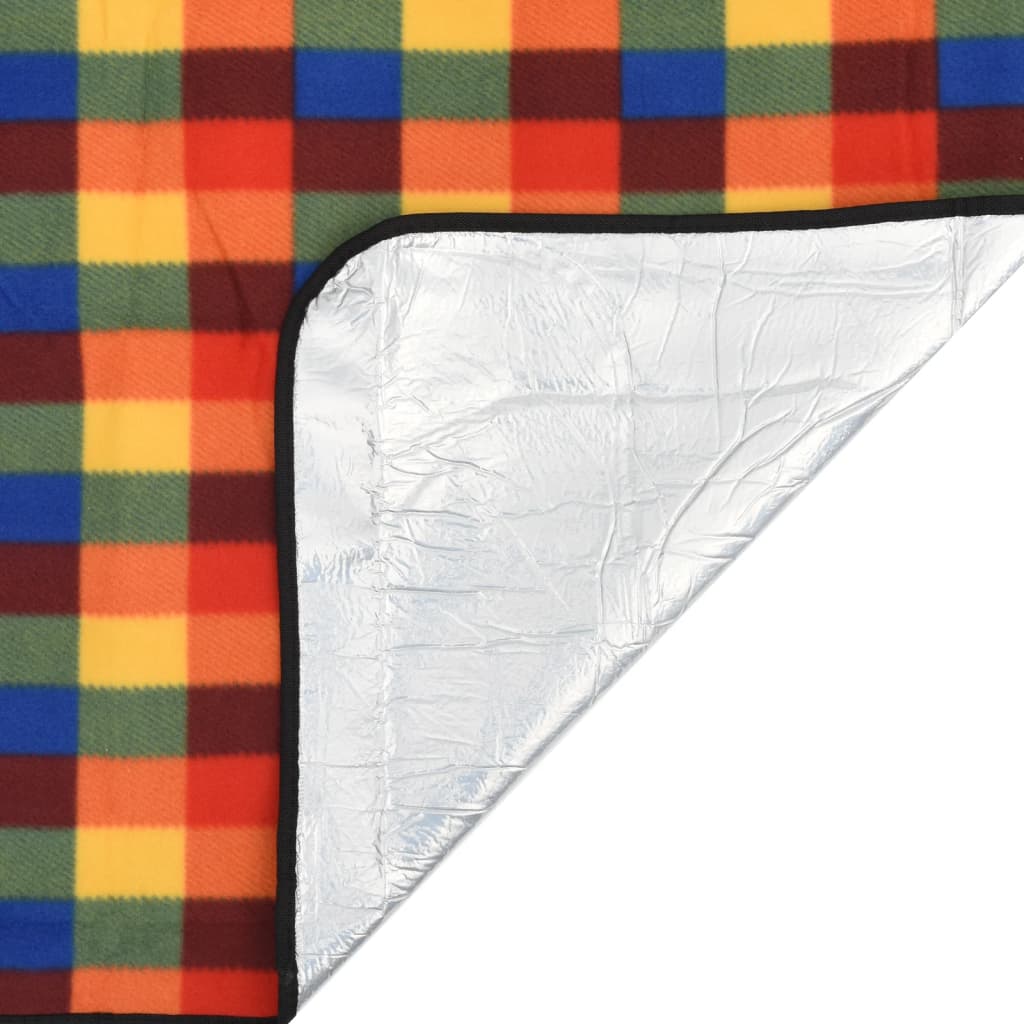 picnictæppe 200x200 cm foldbart fløjl ternet flerfarvet