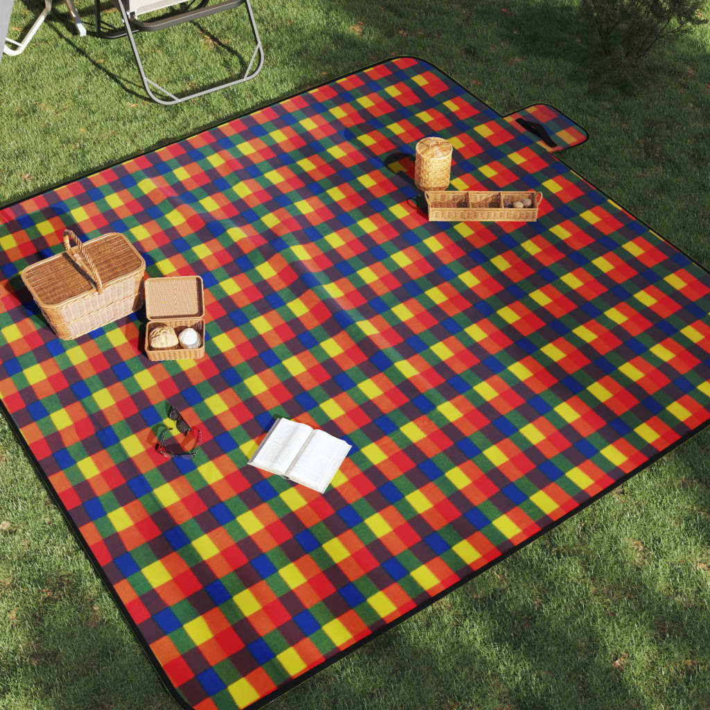 picnictæppe 200x200 cm foldbart fløjl ternet flerfarvet billede