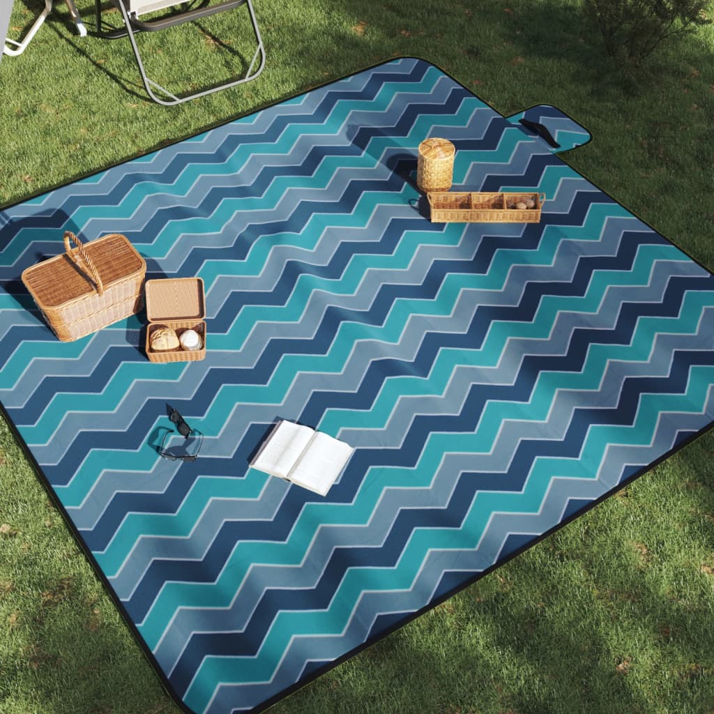 picnictæppe 200x200 cm foldbart bølget fløjl blå billede