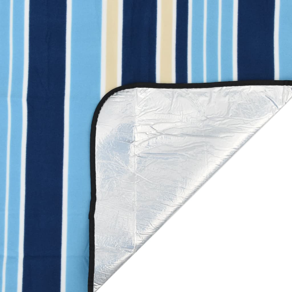 picnictæppe 200x200 cm foldbart bølget fløjl blå og hvid