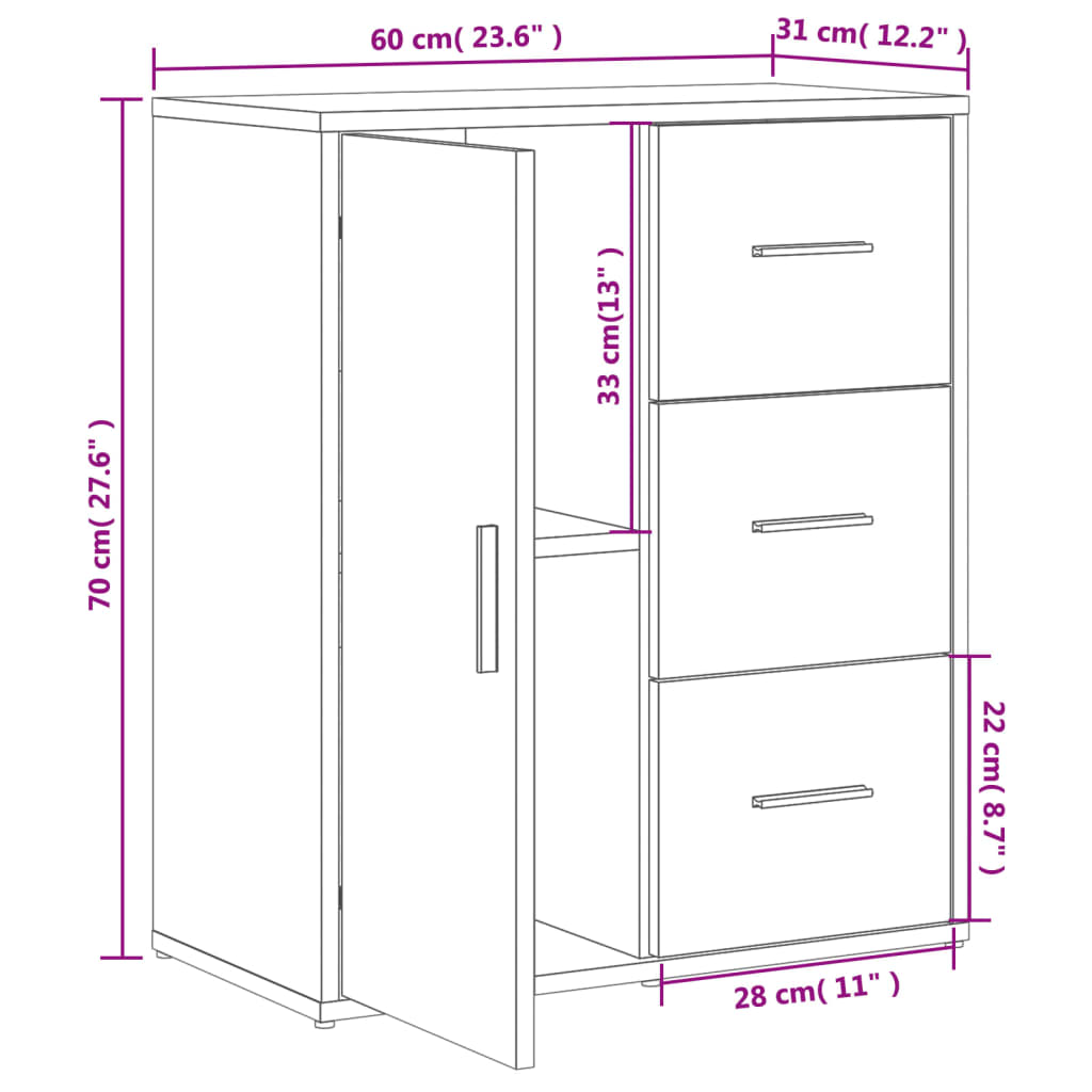 skænk 60x31x70 cm konstrueret træ sonoma-eg