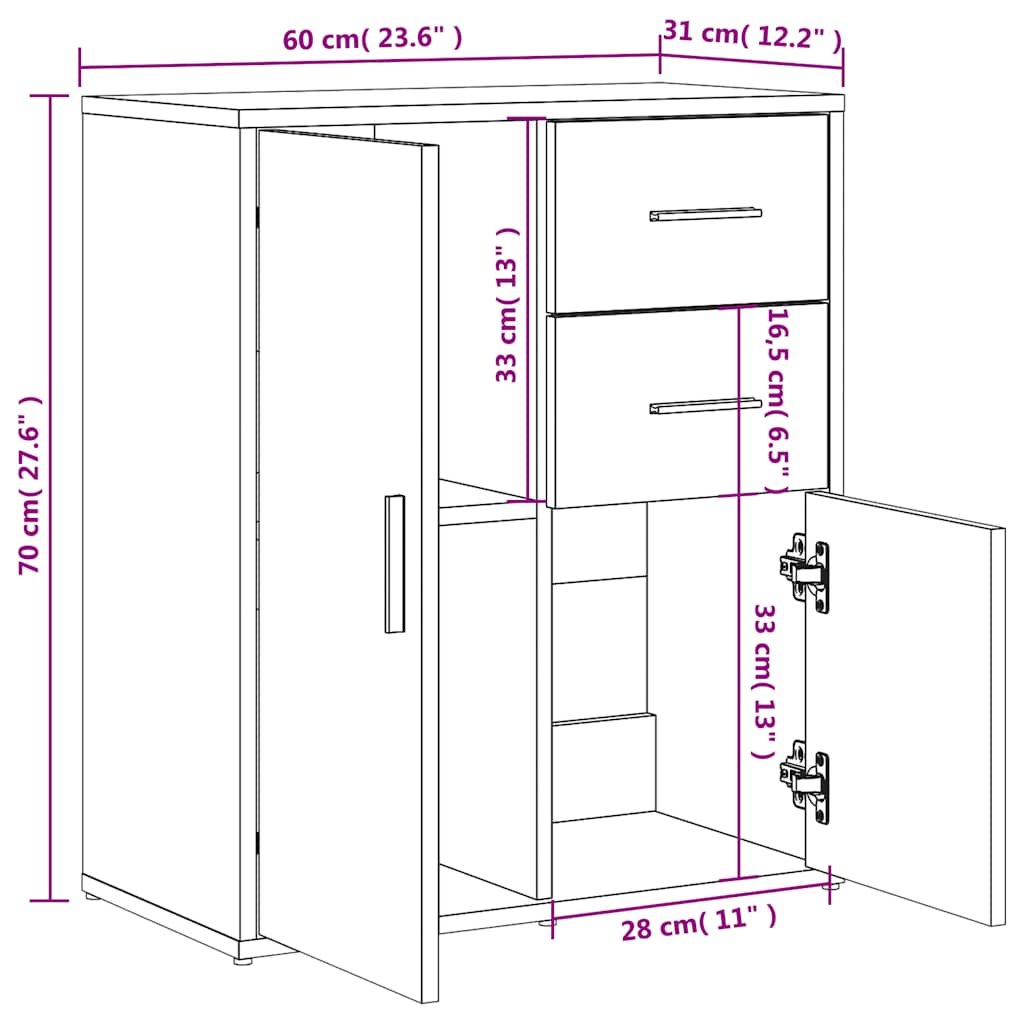 skænk 60x31x70 cm konstrueret træ hvid