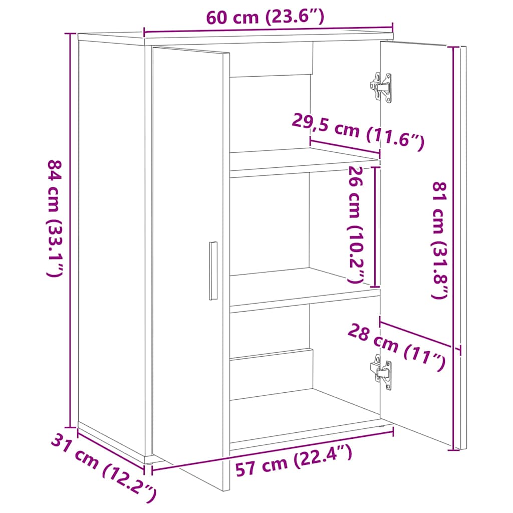 skænk 60x31x84 cm konstrueret træ røget egetræsfarve