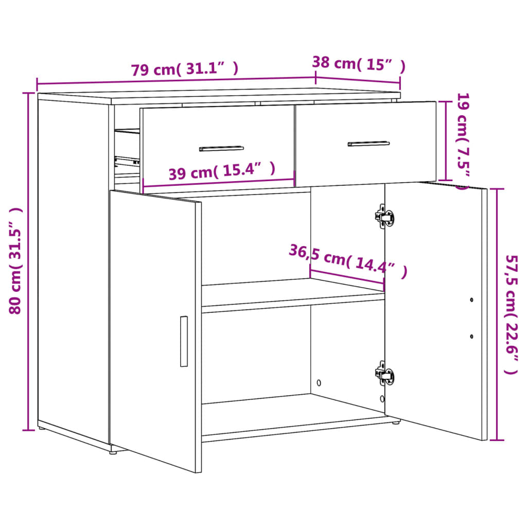 skab 79x38x80 cm konstrueret træ grå sonoma-eg