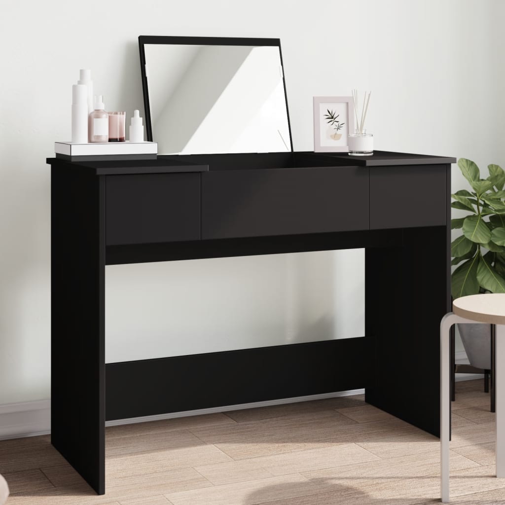 makeupbord med spejl 100x45x76 cm sort billede